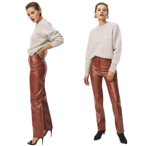 Wilfred Aritzia Tempest Brown Slim Fit Vinyl Pants - Picture 1 of 11